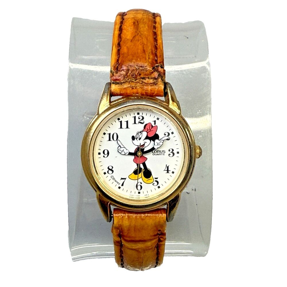 LORUS Disney Minnie Mouse 25mm V501-IT60 Croc Leather Quartz Watch EUC Y2K